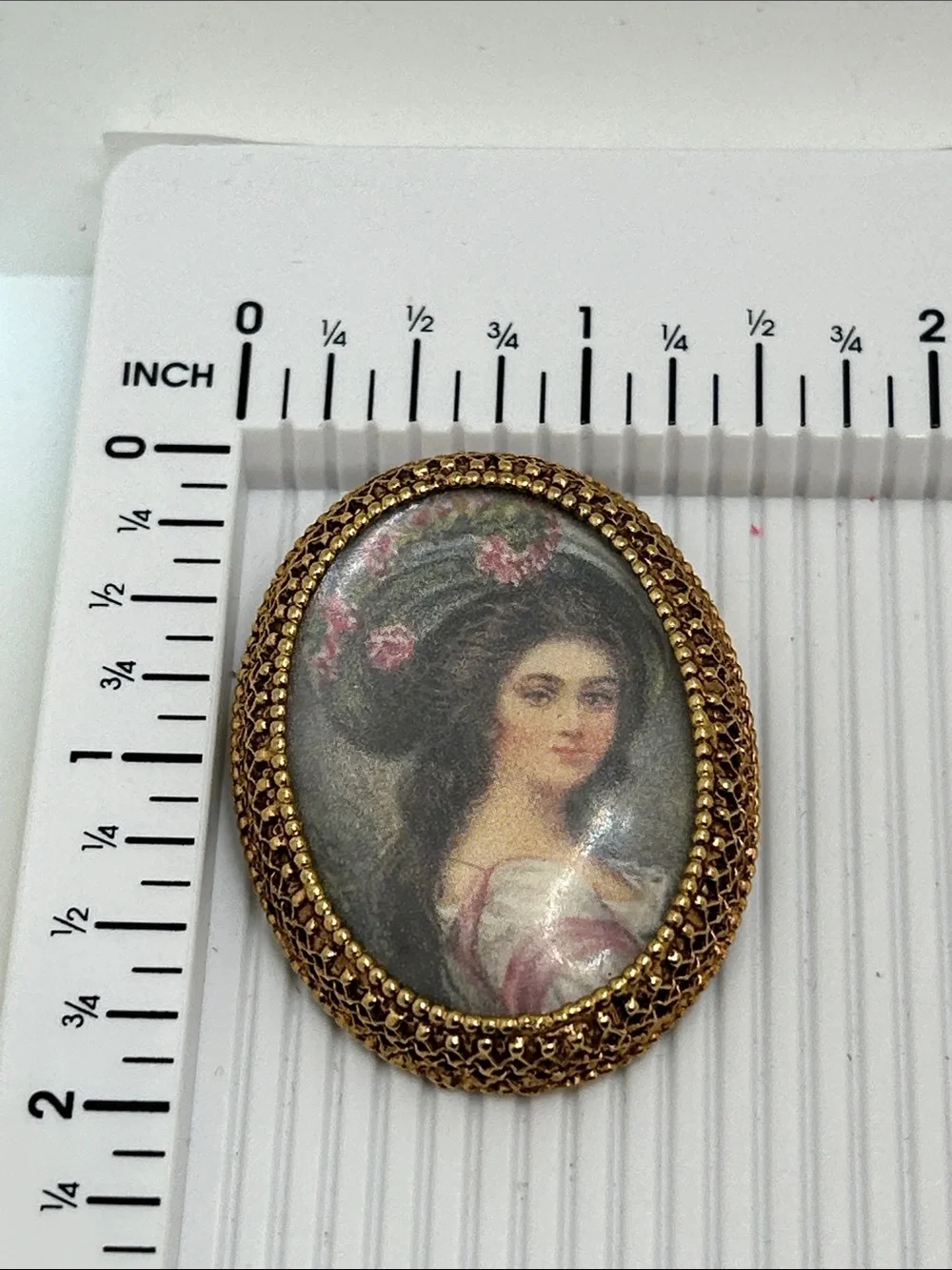 Florenza Vintage Gold-Tone Oval Portrait Cameo Brooch - Pink & Green Accents